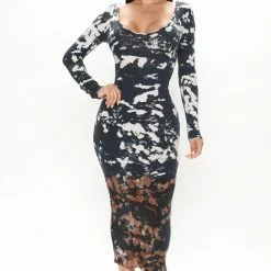 Fashion Nova Marley Tie Dye Midi Dress - Black/combo