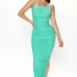Fashion Nova Heart Desire Mesh Midi Dress - Jade