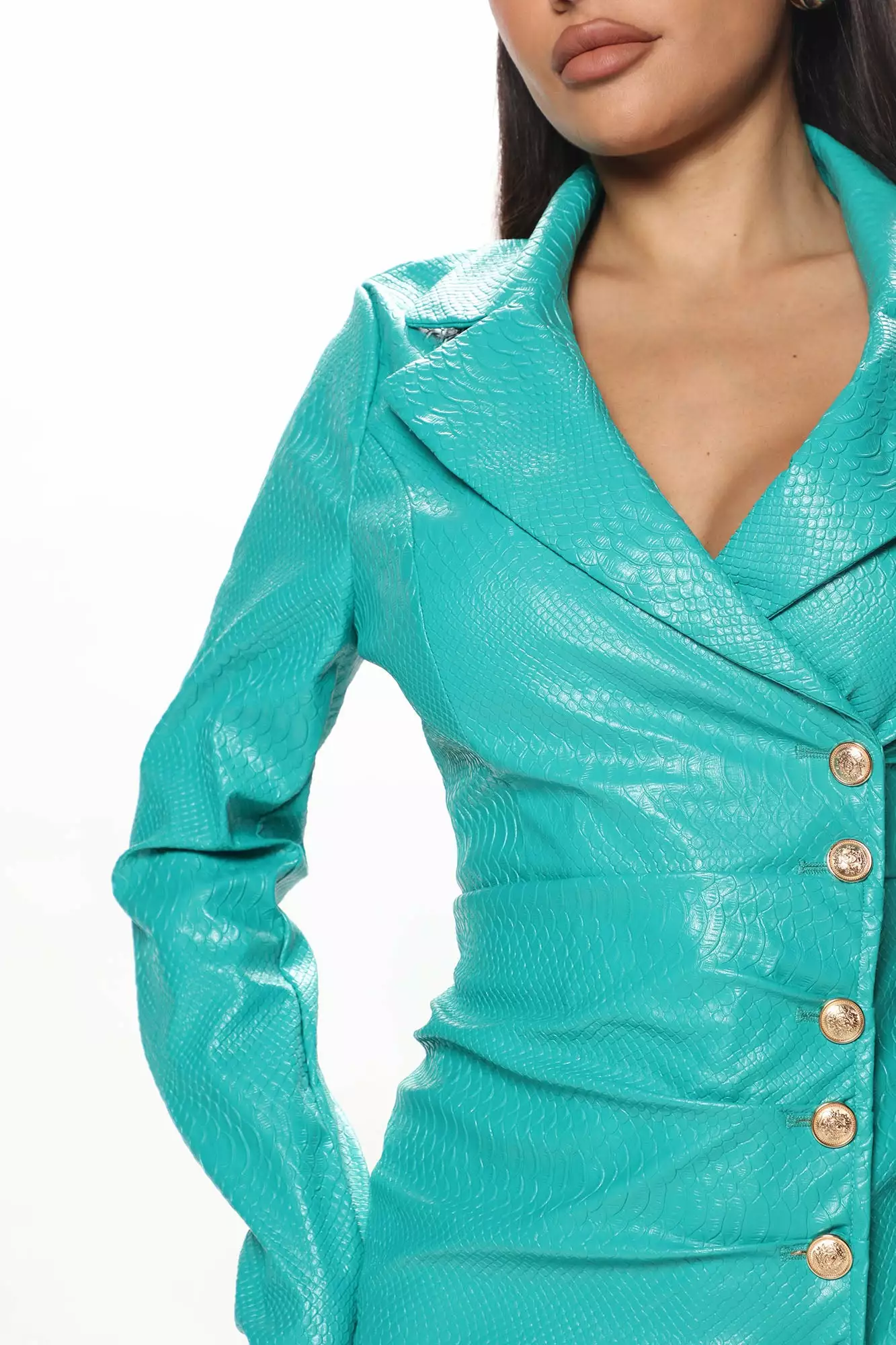 Fashion Nova A Little Bossy PU Blazer Dress - Turquoise 6 Fashion Nova A Little Bossy PU Blazer Dress - Turquoise - Image 4