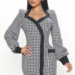 Fashion Nova Afternoon Tea Tweed Mini Dress - Black