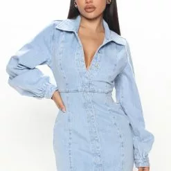 Fashion Nova Always Down Denim Mini Dress - Light Wash