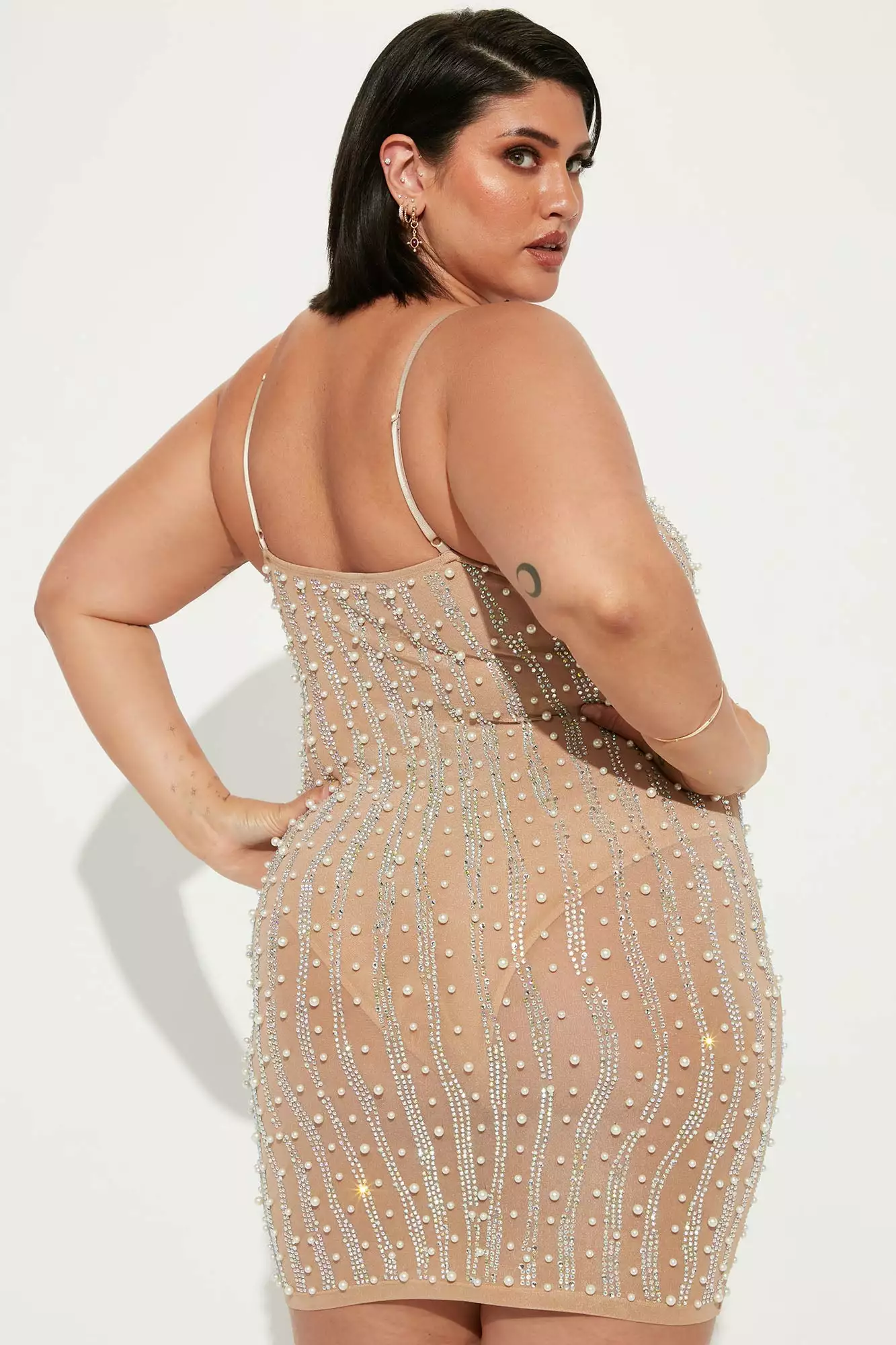 Fashion Nova Deep Dive Embellished Mini Dress - Nude 8 Fashion Nova Deep Dive Embellished Mini Dress - Nude - Image 6