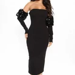 Fashion Nova The Moment Is Mine Midi Dress - Black