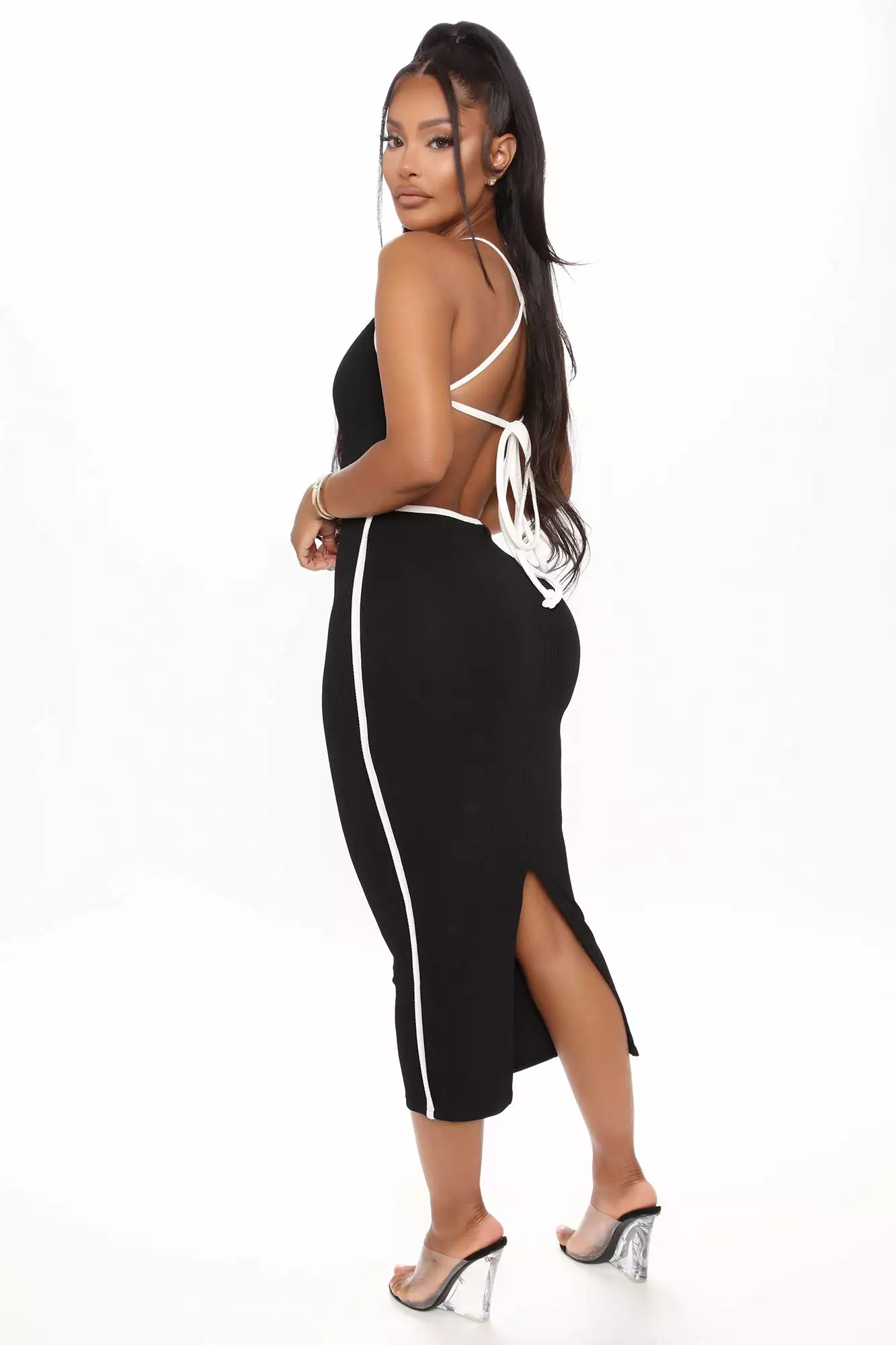 Fashion Nova Tie Me A River Ribbed Midi Dress - Black 5 Fashion Nova Tie Me A River Ribbed Midi Dress - Black - Image 3