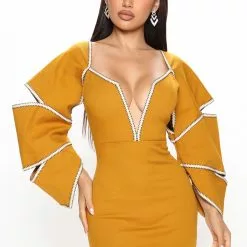 Fashion Nova Cheryl Denim Mini Dress - Mustard