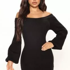 Fashion Nova Elektra Sweater Mini Dress - Black