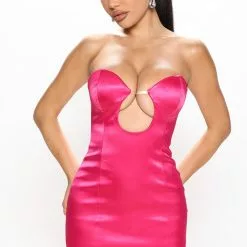 Fashion Nova The Dream Girl Satin Mini Dress - Fuchsia