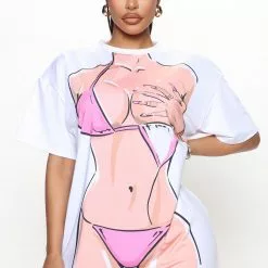 Fashion Nova Bikini Body T-Shirt Dress - White/combo