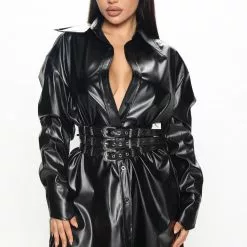 Fashion Nova Let's Ride Faux Leather Mini Dress - Black