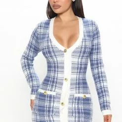 Fashion Nova Make It Work Sweater Mini Dress - Blue/combo