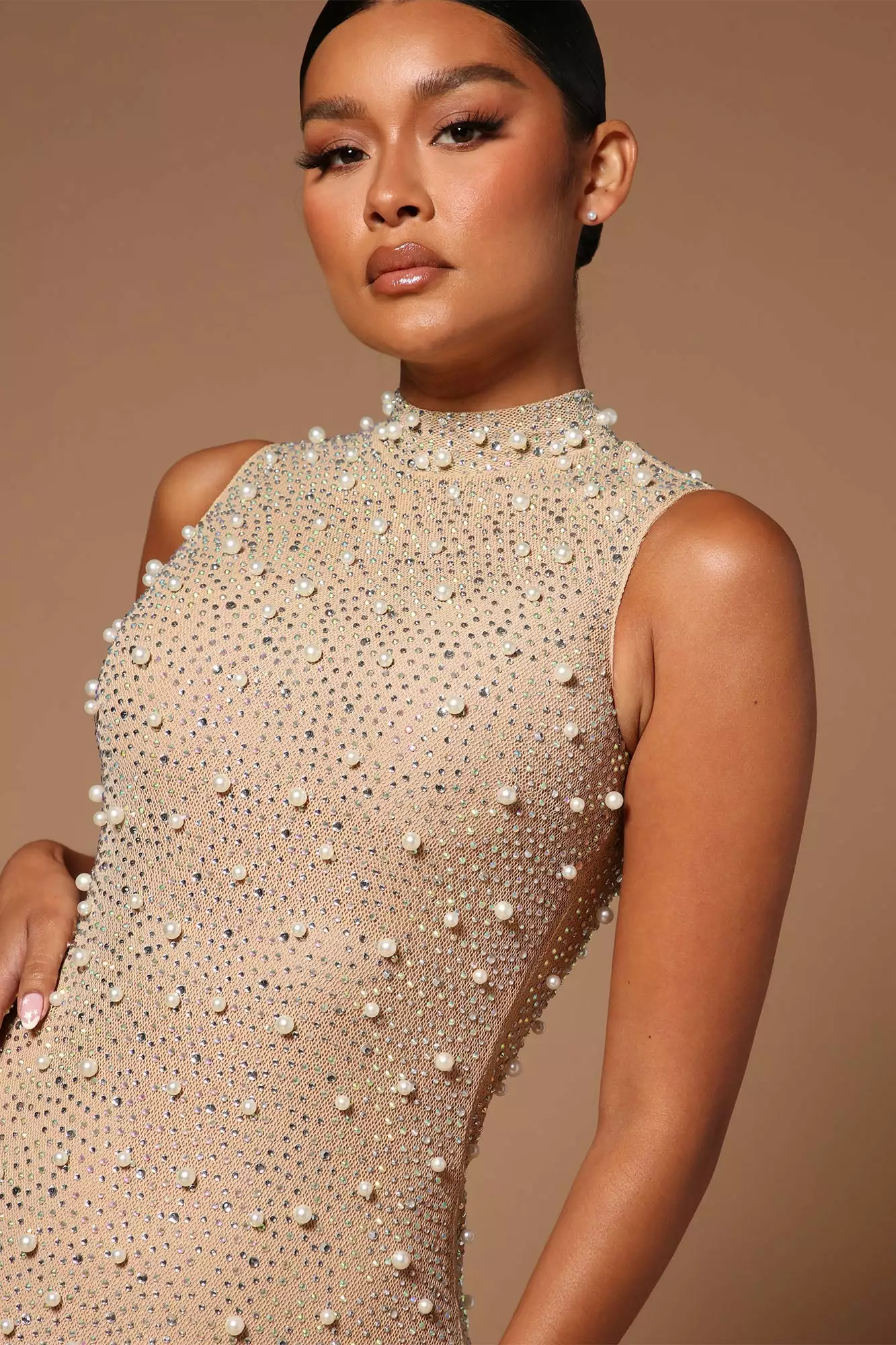 Fashion Nova Katlyn Embellished Mini Dress - Nude 5 Fashion Nova Katlyn Embellished Mini Dress - Nude - Image 3