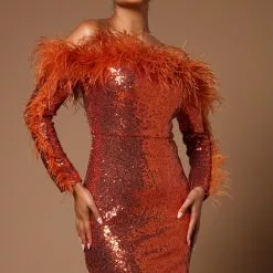 Fashion Nova Mirabel Sequin Midi Dress - Rust