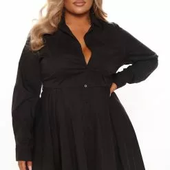 Fashion Nova Stop And Flare Shirt Dress - Black -Fashion Nova Dresses Shop 07 09 21Studio3 ME RL 13 21 35 34 D678FN Black 2082 PLUS WG