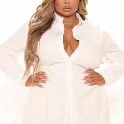 Fashion Nova Friday Feels Shirt Dress - White -Fashion Nova Dresses Shop 07 12 21Studio2 SN TB 10 16 50 1 DGI3987 White 6263 PLUS JK