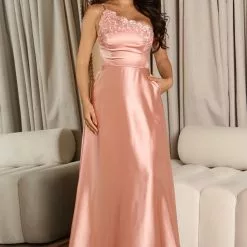 Fashion Nova Blair Satin Maxi Dress - Blush
