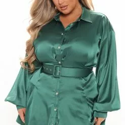 Fashion Nova Tatianal Satin Shirt Dress - Emerald -Fashion Nova Dresses Shop 07 13 21Studio3 MS 13 57 24 60 SID1072 Emerald 3736 PLUS KL
