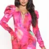 Fashion Nova Queen Of His Heart Satin Mini Dress - Fuchsia/combo
