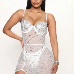 Fashion Nova Donna Embellished Mini Dress - White