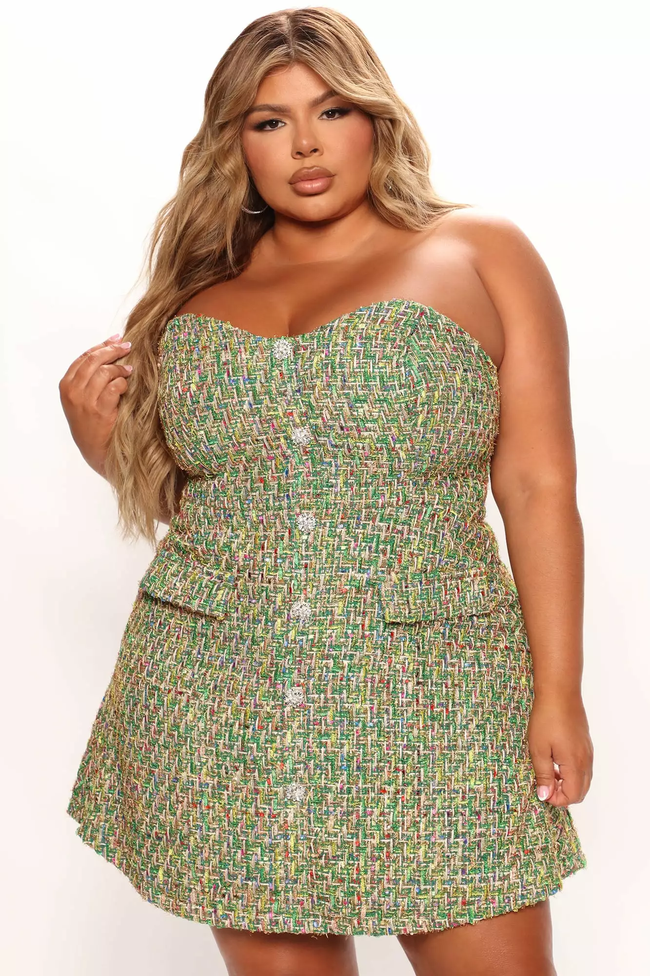 Fashion Nova Tanya Tweed Mini Dress - Green/combo 7 Fashion Nova Tanya Tweed Mini Dress - Green/combo - Image 5