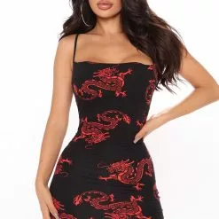 Fashion Nova Novelty Babe Printed Mini Dress - Black/Red