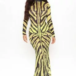 Fashion Nova Wild Girl Mesh Maxi Dress - Black/combo