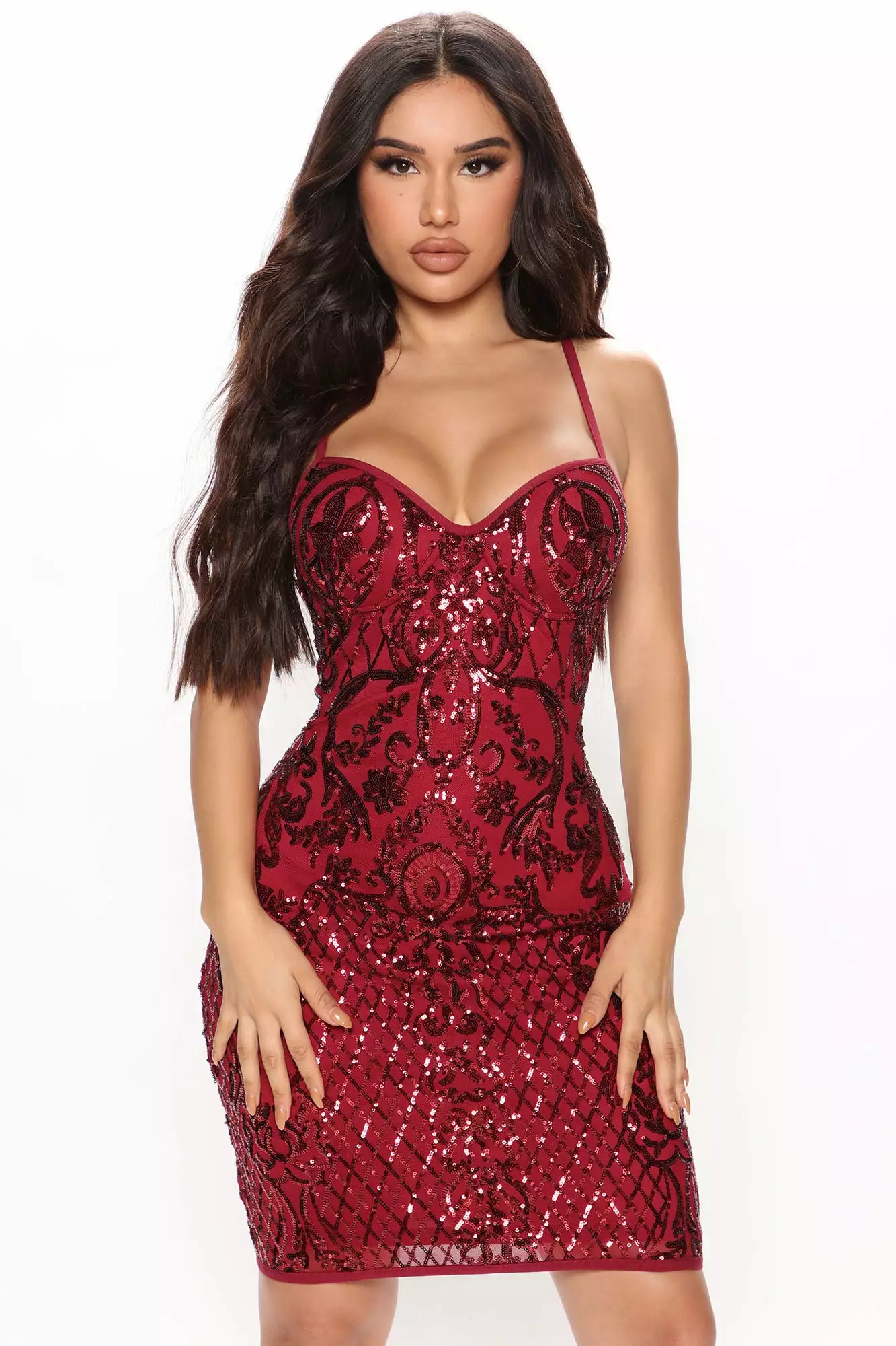 Fashion Nova Helena Sequin Midi Dress - Wine 4 Fashion Nova Helena Sequin Midi Dress - Wine - Image 2