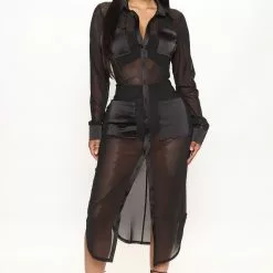 Fashion Nova Alexandra Mesh Midi Dress - Black