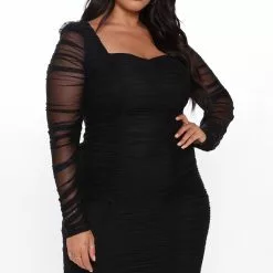Fashion Nova Did You Mesh Me Ruched Midi Dress - Black/Black -Fashion Nova Dresses Shop 07 20 20Studio3 RM SA 14 17 16 55 30044H BlackBlack 0626 PLUS JK