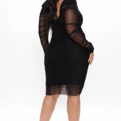 Fashion Nova Did You Mesh Me Ruched Midi Dress - Black/Black -Fashion Nova Dresses Shop 07 20 20Studio3 RM SA 14 17 47 55 30044H BlackBlack 0638 PLUS JK
