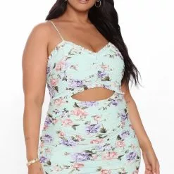 Fashion Nova Floral Best Ruched Mini Dress - Mint/combo -Fashion Nova Dresses Shop 07 20 20Studio3 RM SA 15 01 58 66 PD70551B MintCombo 0810 PLUS EH