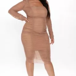 Fashion Nova Did You Mesh Me Ruched Midi Dress - Nude -Fashion Nova Dresses Shop 07 20 20Studio3 RM SA 15 12 18 68 30044H Nude 0853 PLUS JK