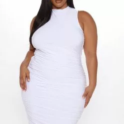 Fashion Nova Perfectly Polished Ruched Midi Dress - White -Fashion Nova Dresses Shop 07 24 20Studio3 MA CP 14 46 57 66 D10635 White 0204 PLUS WG