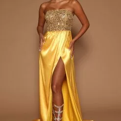 Fashion Nova Chrysanthemum Embellished Maxi Dress - Gold