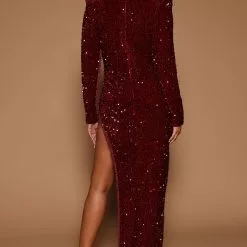 Fashion Nova Rihanna Sequin Maxi Dress - Burgundy -Fashion Nova Dresses Shop 07 25 22Studio6 ME KP 14 14 07 36 GWQ5165 Burgundy 9256 JB