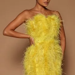 Fashion Nova Lorina Feather Mini Dress - Chartreuse