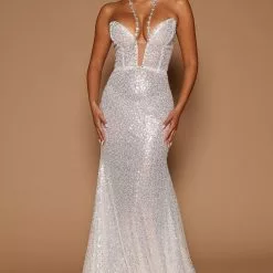 Fashion Nova Mellina Sequin Maxi Dress - White