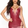 Fashion Nova Petite Kasandra Faux Leather Mini Dress - Burgundy