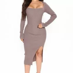 Fashion Nova In The Name Of Love Sweater Midi Dress - Mocha