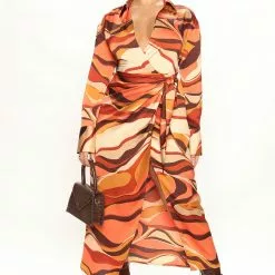 Fashion Nova Get The Facts Satin Maxi Dress - Rust/combo