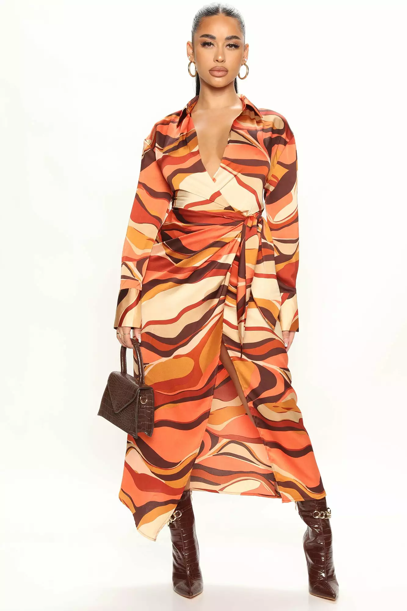 Fashion Nova Get The Facts Satin Maxi Dress - Rust/combo 3 Fashion Nova Get The Facts Satin Maxi Dress - Rust/combo