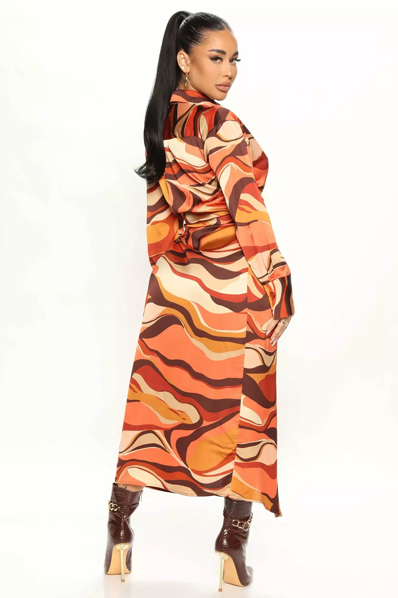 Fashion Nova Get The Facts Satin Maxi Dress - Rust/combo 5 Fashion Nova Get The Facts Satin Maxi Dress - Rust/combo - Image 3