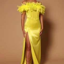 Fashion Nova Hanalei Feather Maxi Dress - Chartreuse