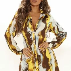 Fashion Nova Always Mine Satin Shirt Dress - Ivory/combo -Fashion Nova Dresses Shop 07 28 21Studio1 CE 10 14 33 22 DSHR801P Ivorycombo 1118 EH