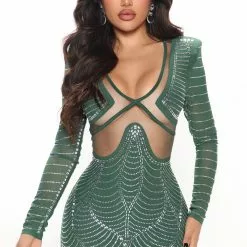 Fashion Nova Not Your Average Girl Embellished Mini Dress - Hunter