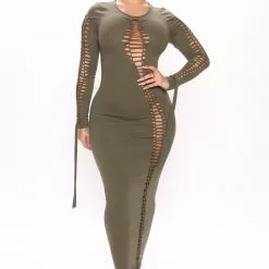 Fashion Nova Cut It Close Maxi Dress - Olive