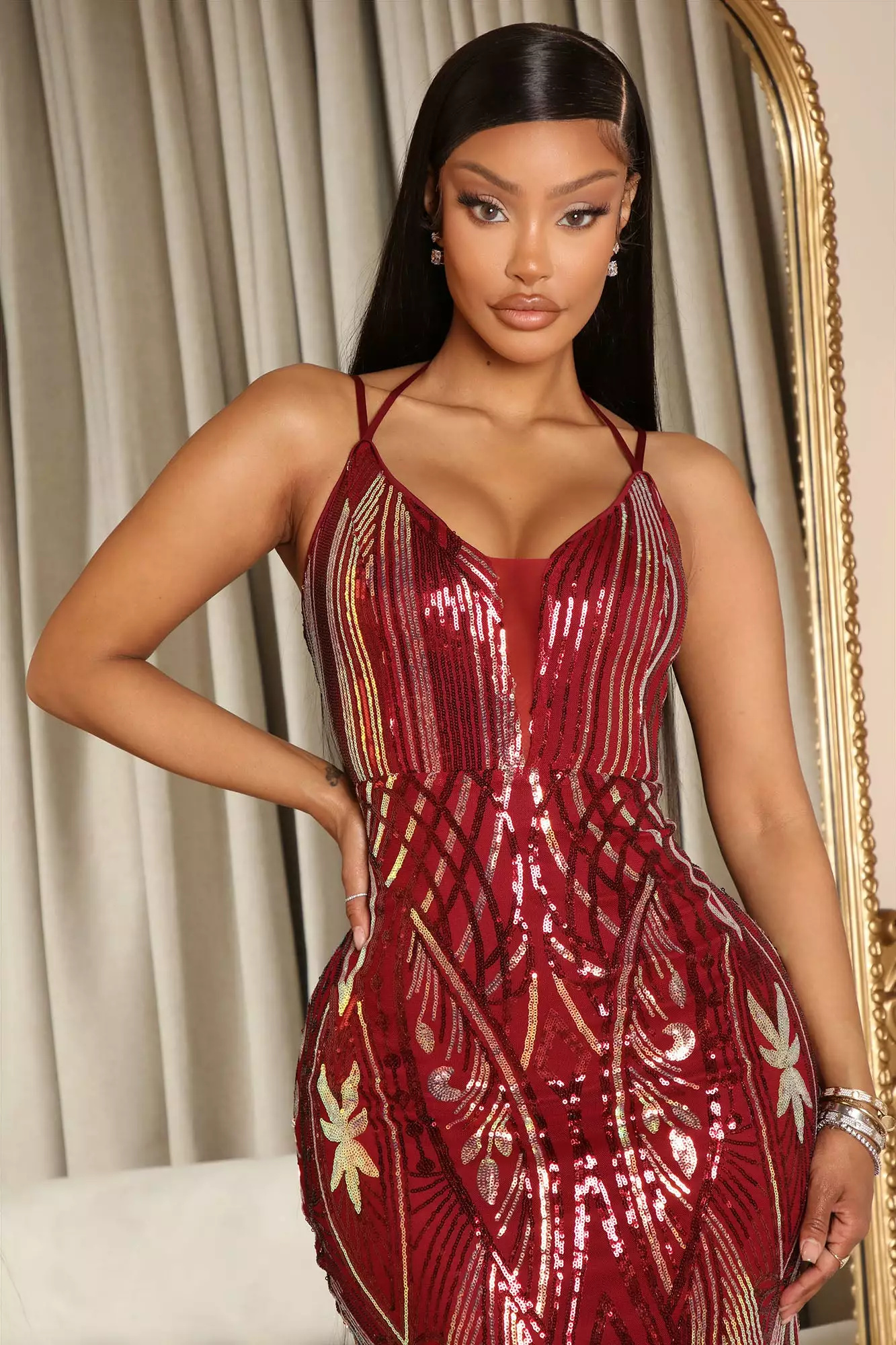 Fashion Nova Amber Sequin Maxi Dress - Wine 4 Fashion Nova Amber Sequin Maxi Dress - Wine - Image 2