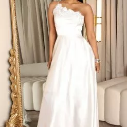 Fashion Nova Blair Satin Maxi Dress - Ivory