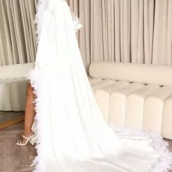 Fashion Nova Flashing Cameras Satin Feather Gown Set - White -Fashion Nova Dresses Shop 07 28 22Studio7 ME AC 15 40 56 61 TD8284CPD White 0345 EH