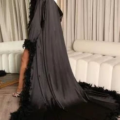 Fashion Nova Flashing Cameras Satin Feather Gown Set - Black -Fashion Nova Dresses Shop 07 28 22Studio7 ME AC 15 47 31 62 TD8284CPD Black 0356 EH