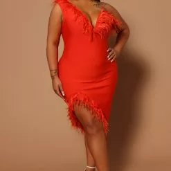 Fashion Nova Alana One Shoulder Feather Midi Dress - Orange -Fashion Nova Dresses Shop 07 28 22Studio7 RT 09 26 58 1 B16968 Orange 26930 JB